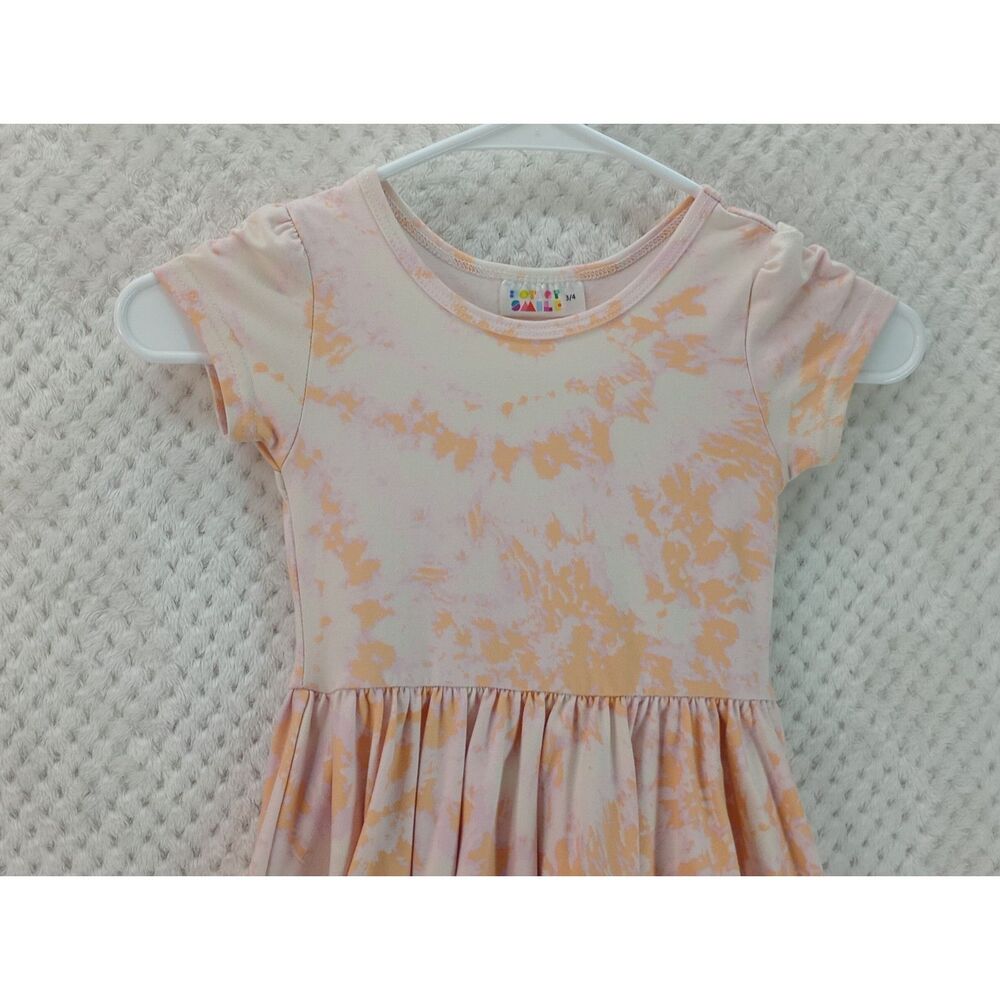 Dot Dot Smile Girls 3/4 Coral Tie Dyed Cap Sleeve Twirl Summer Dress - Picture 5 of 10